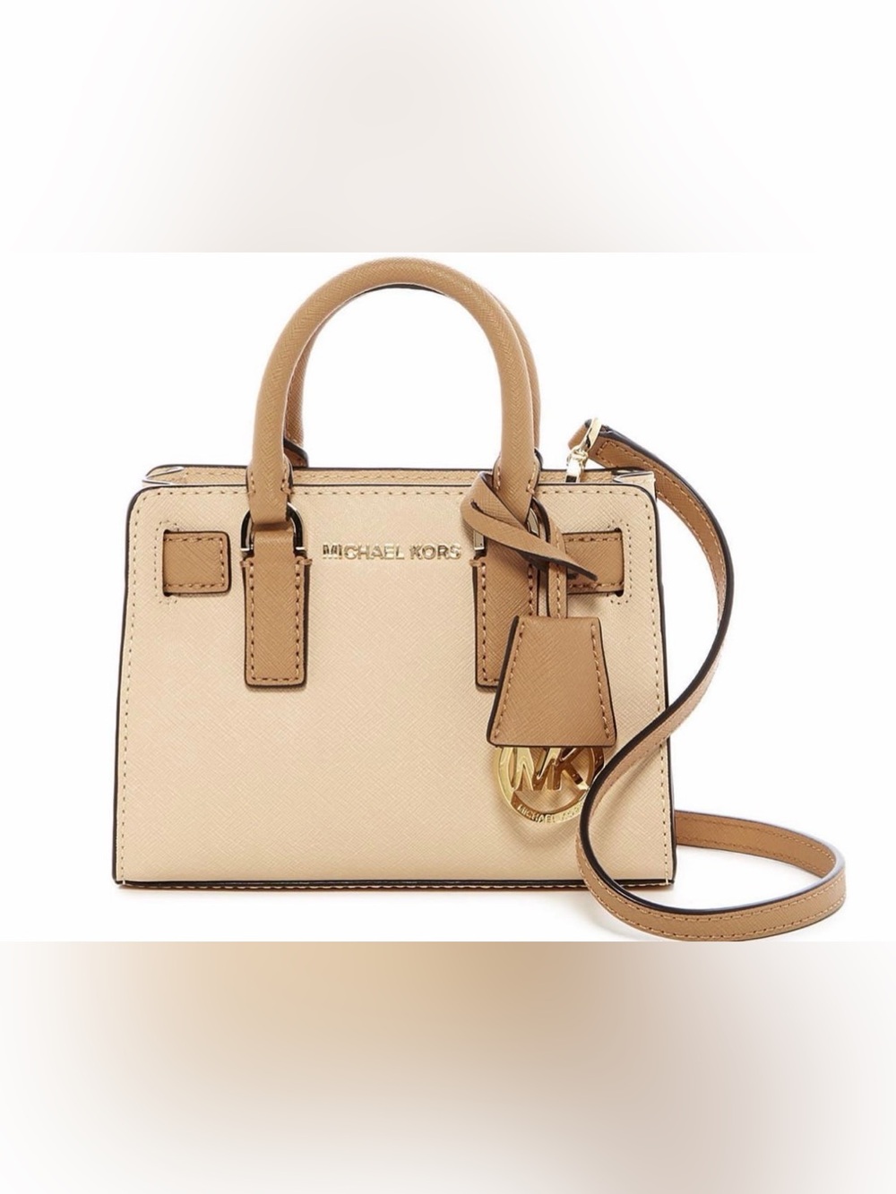 Michael Kors Blush and Tan Saffiano Mini Satchel with Gold Logo Charm